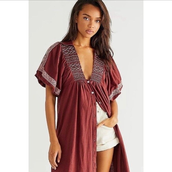 NWOT Free People Samantha Shirtdress in Double Dare Size XS - Picture 2 of 11